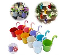 GIOVARA Metall-Blumentopf-Eimer zum Aufhängen, Übertopf mit Abflussloch, mit abnehmbarem Haken, für Garten/Balkon/Wohndekor (10 Stück im Sortiment in 10 Farben)