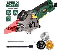 Handkreissäge, TECCPO MiniKreissäge 3500RPM 480W mit Laserführung, 3 Sägeblättern für Holz-, Weichmetall, Fliesen- und Kunststoffschnitte; Maßstab Lineal, Staubabzugsrohr - TAPS22P