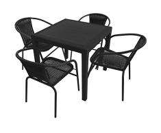 Wohaga 5er Set Gartenmöbel Set Gartentisch Rattan-Optik 79x79cm + Polyrattan Bistrostuhl Stapelstuhl Gartenstuhl Sitzgarnitur Sitzgruppe