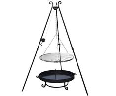 4BIG.Fun Dreibein Schwenkgrill Ø 73cm BBQ Edelstahl Rost Ø 70cm Feuerschale Grillgalgen Grill Feuerstelle Garten