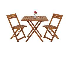 Deuba Balkonset 3-TLG Akazien Holz 2X Klappstuhl + 1 Tisch 60x60cm klappbar Balkon Garten Möbel Bistroset Sitzgruppe