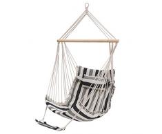 SONGMICS Hängesessel mit Kissen und Fußstütze, XL gepolsterter Schaukelstuhl, 70 x 120 cm, bis 200 kg belastbar, Indoor und Outdoor, blau-weiß gestreift GDC46WQ