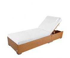 RS Trade Palermo XXL (Sitzhöhe mit Auflage ca. 42 cm) Outdoor Polyrattan Sonnenliege, Alu-Gestell (bis 160 kg) mit Rollen, Lehne 5-Fach verstellbar, Rattan Gartenliege inkl. 10 cm Auflage, Natur