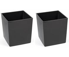 Kreher 2 Stück XXL Design Pflanzkübel aus Kunststoff in Hochglanz Grau mit Herausnehmbaren Einsatz. Maße BxTxH in cm: 40 x 40 x 41 cm