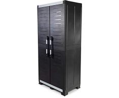 Ondis24 Werkzeugschrank Powercab XXL schwarz, 89x54x188cm, Werkstattschrank Metall & Kunststoff, Alu Griffe, Kunststoffschrank 3 Einlegeböden je 45kg, max 205kg belastbar