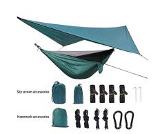 Ruixf 270cm X 140cm Camping Hängematte Outdoor mit Moskitonetz und 360cm X 290cm Wasserdicht Plane, Ultra-Light Atmungsaktiv 300 kg Tragfähigkeit, Winddicht, Regendicht und UV-beständig, Grün