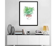 yiyiyaya Kunstdruck Nordic Style Kinderdekoration Aquarell Blumen Grüne Pflanzenvase Wandposter und Drucke Canavs Bilder für Wohnzimmer-30X45_cm_No_Frame_Blue