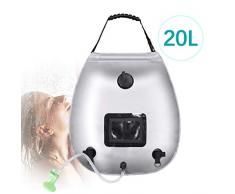 Qdreclod Campingdusche Solarduschen Tasche 20L Solar Dusche Tasche mit Duschkopf & On-Off Switchable für Outdoor Reisen Wandern Sommer Dusche (Silber)