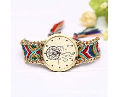 JZDH Frauen-Uhren Gewebter Wolle Damen Hand Quarzuhr Version Manuelle DIY Traumfänger Feuerkugel Muster Lässig Weiblich Dame Armbanduhr (Color : 1)