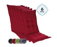 Homeoutfit24 6-Stück Gartenstuhl Auflage (123 x 50 x 8) Elbe, Hochlehner-Auflage aus Dralon, hochwertig, waschbar und pflegeleicht, in Rot