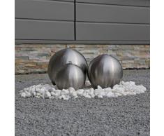 Gartenbrunnen mit LED Beleuchtung, Kugelbrunnen, Wasserspiel für Außenbereich, 3 Kugeln aus Edelstahl matt gebürstet mit jeweils 1 LED Licht direkt am Wasseraustritt, Komplettset Garten, 12V AC