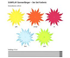 SUNPLAY Sonnenfänger - Sonnenblumen 5er-Set - Blau, Gelb, Grün, Orange, Rot - Ø 20 cm Durchmesser + Schwingstäbe
