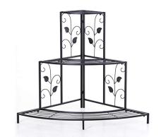 Outsunny Pflanzenregal, Dreistufiger Blumenstand mit Schwerfwerk Design, Blumentreppe, Displaystand, Metall Schwarz 106 x 76 x 86 cm