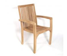 Teako Design 2 Stück Stapelstühle Como Teak Massivholz Höhe der Stuhllehne 95 cm wetterfest Gartenstuhl stappelbar
