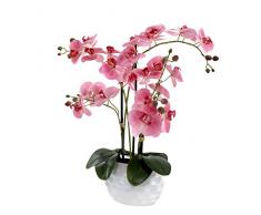 DARO DEKO Kunst-Pflanze Orchidee ovaler Topf weiß Hochglanz und rosa Blüten 58cm hoch