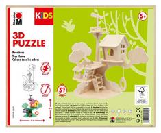 Marabu 317000000011 - KiDS 3D Holzpuzzle Baumhaus, mit 37 Puzzleteilen aus FSC-zertifiziertem Holz, ca. 28 x 26 cm groß, einfache Stecktechnik, zum individuellen Bemalen und Gestalten