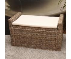 Mendler Aufbewahrungstruhe Truhe Sitzbank M92 Rattan mit Kissen 88cm ~ kubu grau