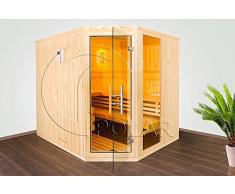 Massivholzsauna 39 mm 5eckig aus nordische Fichte ohne Saunaofen Innensauna, Modell:R4.1TO