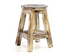 Divero Rustikaler Vintage Hocker rund massiv Holz Sitzhocker geflammt Used-Look Schemel Blumentisch Blumenhocker Landhaus-Stil 40cm