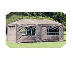 habeig® Wasserdichter Faltpavillon 3x6m Taupe Anthrazit Pavillon inkl. Seiten mit Fenster Partyzelt Stahlverbinder (Taupe (Beige))