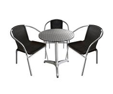Multistore 2002 4-teilige Bistrogarnitur Sitzgarnitur Sitzgruppe Aluminium Bistrotisch Ø60cm + 3X Aluminium Bistrostühle Polyrattan - Silber/Schwarz