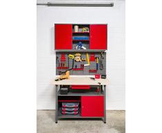 Kreher XXL Werkstatt aus Metall. Werktisch mit abschließbarer Tür und Schublade, Werkzeuglochwand 17 Teile und Werkzeugschrank aus Metall zum Aufhängen mit Böden.