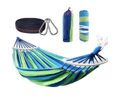 Nakeey Doppel Hängematte, Garten Hängematten Stabhängematte für Indoor Balkon Outdoor Reise Camping Wandern, 300 kg statische Belastbarkeit, 280 x 150 cm Blaue Streifen