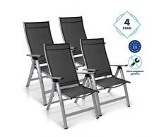 Homeoutfit24 Sun Garden Premium Line 4er Set Gartenstuhl - Hochlehner London in Silber, Klappsessel aus Aluminium