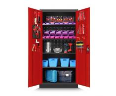 Jan Nowak by Domator24 Werkzeugschrank TC01A Werkstattschrank Garagenschrank Lochwand 4 Fachböden Flügeltüren Stahlblech 185 cm x 92 cm x 50 cm (anthrazit/rot)