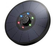 OMORC Solarbrunnen mit LED, 9V 2,6W Solar Teichpumpe mit 1200mAh Batterieunterstützung, Solar Fontäne Pumpe mit 4-in-1-Düse Verbessert für Vogelbad, Aquarium, Teich, Gartendekoration,18 cm Durchmesser