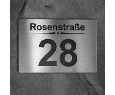 Metzler Hausnummer Edelstahl-Schild - Nummer und Straßenname - inkl. Beschriftung - Wandmontage - Maße: 11 x 16 cm (Edelstahl)