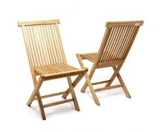 DIVERO 2er-Set Klappstuhl Teakstuhl Gartenstuhl Teak Holz Stuhl für Terrasse Balkon Wintergarten witterungsbeständig behandelt massiv klappbar natur