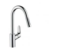 hansgrohe Focus Küchenarmatur (Wasserhahn Küche mit Schlauchbox, 150° schwenkbar, ausziehbare Brause mit 2 Strahlarten, hoher Komfort-Auslauf 240mm, Standardanschlüsse) Chrom