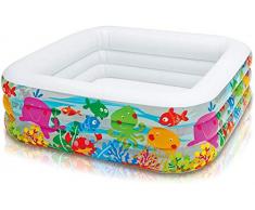 Aufblasbarer Swimming Pool Kinderpool Schwimmbad Planschbecken Schwimmbecken Badewanne Swimmingpool 159x159x50cm groß viereckig für Klein-Kinder Balkon Terrasse Garten mit Wasserspielzeug
