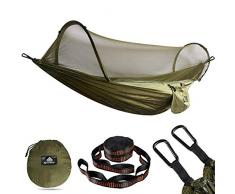 NATUREFUN Ultra-Leichte Reise Camping Hängematte Moskitonetz | 300kg Tragfähigkeit Atmungsaktiv Fallschirm Nylon 2 x Premium Karabiner, 2 x Nylon Schlingen Inklusive(Neues Insektennetz (Armee-grün))