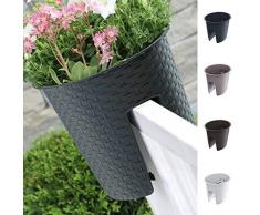 Blumenkasten Balkonkasten Railing Oval Geländerkasten Blumentopf 4 Farben Rattan Optik (Mocca)