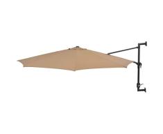 Wand-Sonnenschirm UV Schutz Ø 300 cm I Taupe I Wandmontage Ampelschirm mit Metallmast Gartenschirm Terrassenschirm Balkonschirm 8 Rippen Kurbelsystem für Garten Balkon Terrasse oder Strand