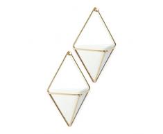 Umbra Trigg Wandvase & Geometrische Deko – Übertopf Für Zimmerpflanzen, Sukkulenten, Luftpflanzen, Kakteen, Kunstpflanzen und Mehr, Keramik/Metall, Weiss/Gold, Klein, 2