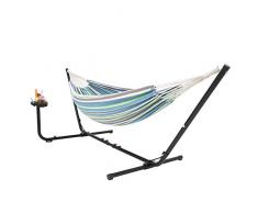 VITA5 Hängematte mit Gestell Outdoor (Baumwolle) mit Becher- und Bücher Halter, Bis zu 2 Personen / 205kg, 241 * 160, Tragetasche (Blau/Grün)