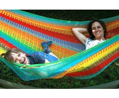 MacaMex MA-00220 Hängematte, Mexikanische Netzhängematte Doppelhängematte 2 Personen 220 kg, 410 x 200 x 150 cm, bunt