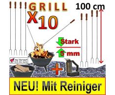 10 x lange Grillspieße MIT REINIGER-BÜRSTE !!!! für Picknickset Picknick-Grill,Zubehör Camping Geschirr, extra große Grillspieße für Picknick-Set Picknickgrill, Campingkocher & Campinggrills, Würstchenspiesse, Grillspieß
