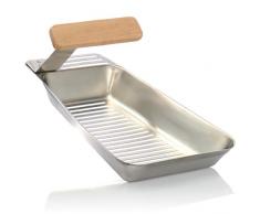 COM-FOUR® BBQ Grillpfanne mit praktischem Griff zum Abnehmen aus Edelstahl, rostfrei, Universal Grillkorb für vegetarische Gerichte, Gemüse, Fisch und Fleisch - Pfanne 25 x 16 x 3,5 cm