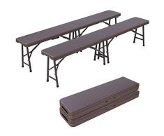 femor Bierbank,2er Set Campingbank klappbar,Rattan-Optik,183 x 28 x 42.5 cm,Klappbank mit Stahlgestell und Tragegriff, belastbar bis 500kg, für Camping,Picknick, Grillen, Buffets,wetterfest(Braun)
