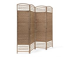 Relaxdays Paravent H x B x T: 179 x 180 x 2 cm faltbarer Raumteiler und Spanische Wand mit Streben aus Bambus als Sichtschutz bestehend aus 4 Elementen als blickdichter Raumtrenner aus Holz, natur