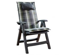 Homeoutfit24 Sun Garden 1-Stück Gartenstuhl-Auflage Donau in Weiß/Grün, gepolstertes Sitzkissen mit Kopfpolster für Hochlehner-Gartenmöbel, abnehmbar und waschbar, 120 x 50 x 6 cm