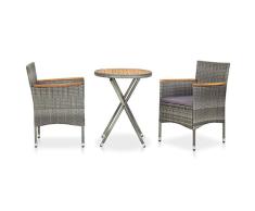 Tidyard 3 teilige Garten Sitzgruppe mit Klapptisch Balkonmöbel Rattan Set für 2 Personen Balkonset Gartenmöbel Sitzgarnitur Gartengarnitur Gartenstuhl Gartensessel für Garten Balkon Terrasse