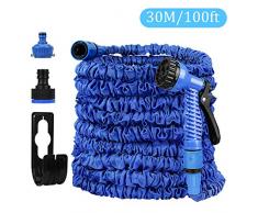 Redmoo Gartenschlauch, Flexischlauch Wasserschlauch Ausgedehnt, Dehnbarer Gartenschlauch mit 7 Multifunktions Sprühkopf, Flexibler Gartenschlauch, Bewässerung Gartenarbeit Autowäsche (Blau,30m/100ft)