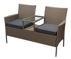 DEGAMO Gartenbank Trento mit Mitteltisch, Stahl und Polyrattan grau, mit Polstern