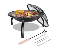 femor Feuerschale mit Grillrost & Schutzgitter, 54x54x43cm, Multifunktional Fire Pit für Heizung/BBQ,Garten Terrasse Feuerstelle, Faltbarer & Tragbarer Feuerkorb & Grill, für Camping Picknick Garten