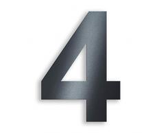 Metzler Edelstahl Hausnummer - RAL 7016 Anthrazitgrau Feinstruktur Pulverbeschichtet - Schrift Arial - Höhe 20 cm - Ziffer 4